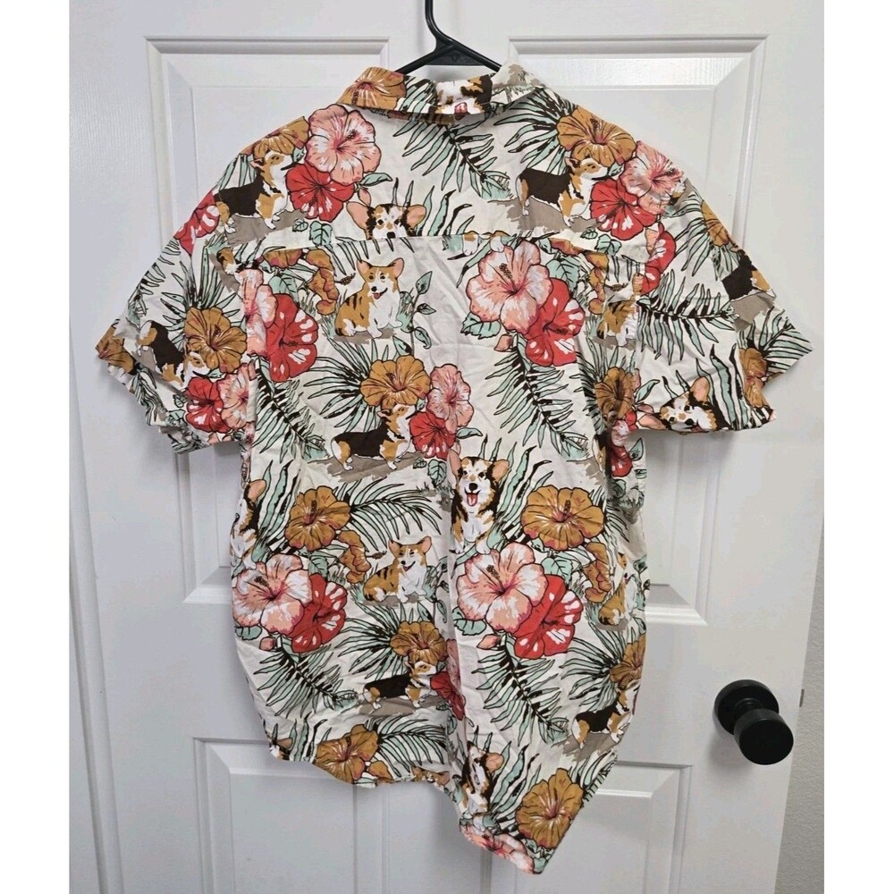 Hot Topic "Tropical Corgi Vibes" Hawaiian Shirt Mens XL Floral Button Up Cotton - Picture 2 of 3
